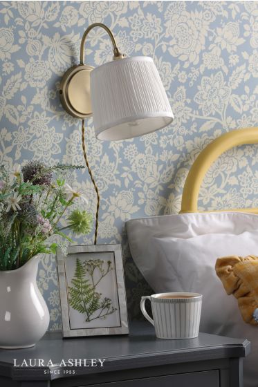 Där Lighting Laura Ashley Hemsley Plugged Wall Light Antique Brass With Shade