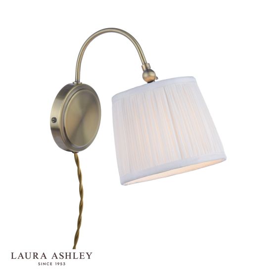 där lighting Laura Ashley Hemsley Plugged Wall Light Antique Brass With Shade