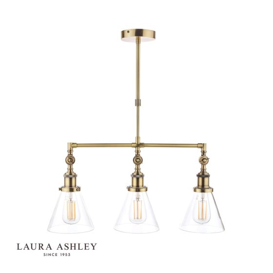 Där Lighting Laura Ashley Isaac 3lt Bar Pendant Antique Brass