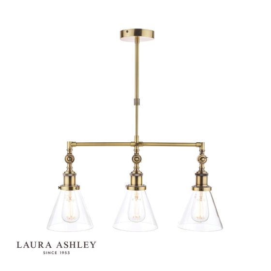 där lighting Laura Ashley Isaac 3lt Bar Pendant Antique Brass