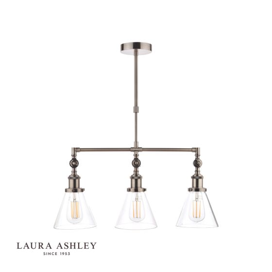 Där Lighting Laura Ashley Isaac 3lt Bar Pendant Satin Nickel Glass