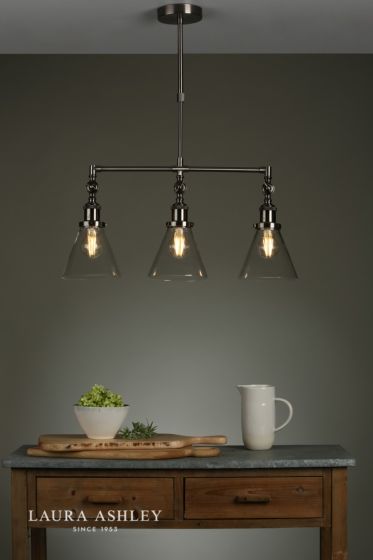 Där Lighting Laura Ashley Isaac 3lt Bar Pendant Satin Nickel Glass