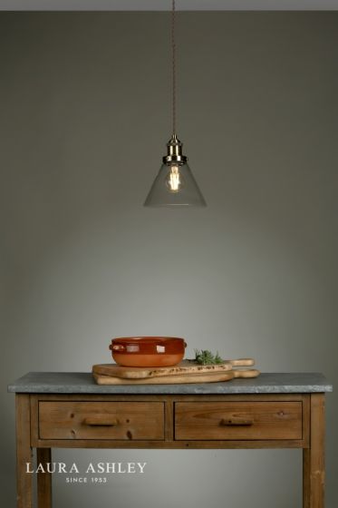 Där Lighting Laura Ashley Isaac Pendant Antique Brass Glass