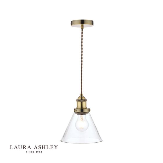 där lighting Laura Ashley Isaac Pendant Antique Brass Glass