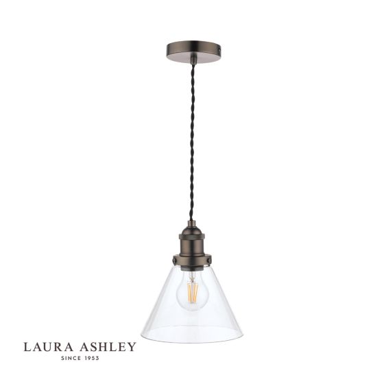 Där Lighting Laura Ashley Isaac Pendant Industrial Nickel Glass