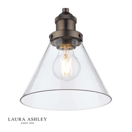 Där Lighting Laura Ashley Isaac Pendant Industrial Nickel Glass