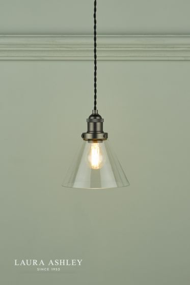 Där Lighting Laura Ashley Isaac Pendant Industrial Nickel Glass