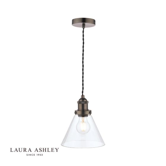 där lighting Laura Ashley Isaac Pendant Industrial Nickel Glass