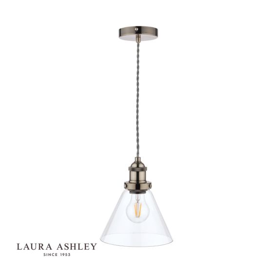 Där Lighting Laura Ashley Isaac Pendant Satin Nickel Glass