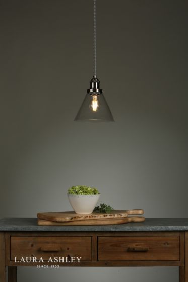 Där Lighting Laura Ashley Isaac Pendant Satin Nickel Glass