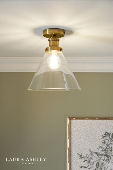Där Lighting Laura Ashley Isaac Semi-Flush Antique Brass And Glass