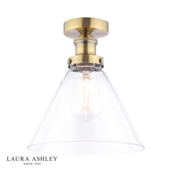 där lighting Laura Ashley Isaac Semi-Flush Antique Brass and Glass
