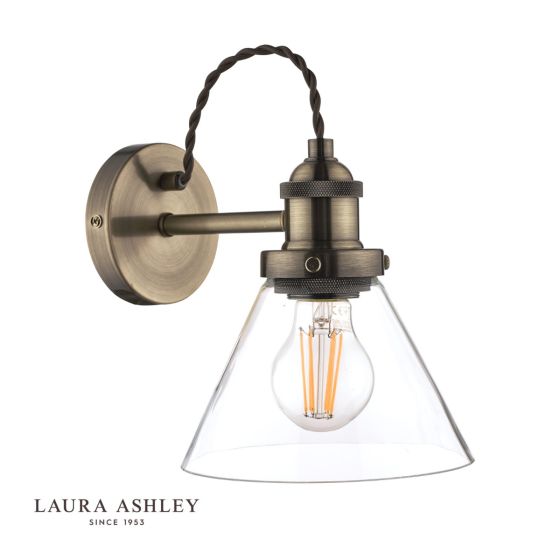 Där Lighting Laura Ashley Isaac Wall Light Antique Brass Glass