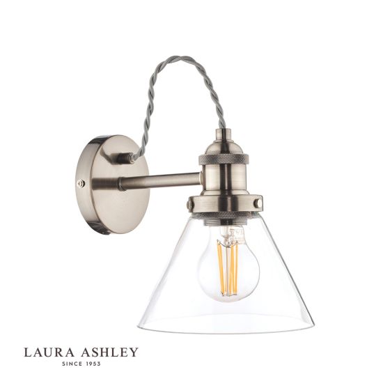 Där Lighting Laura Ashley Isaac Wall Light Satin Nickel Glass