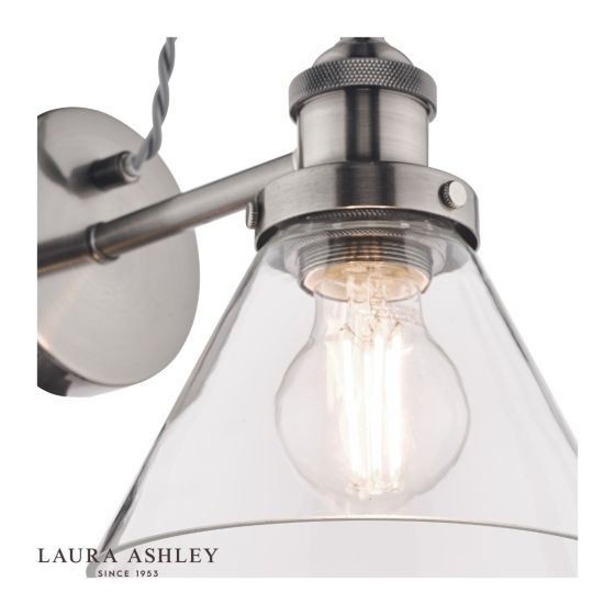 Där Lighting Laura Ashley Isaac Wall Light Satin Nickel Glass