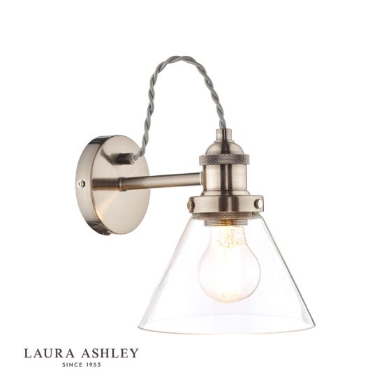 där lighting Laura Ashley Isaac Wall Light Satin Nickel Glass