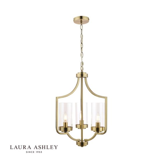 där lighting Laura Ashley Joseph 3lt Chandelier Antique Brass Glass