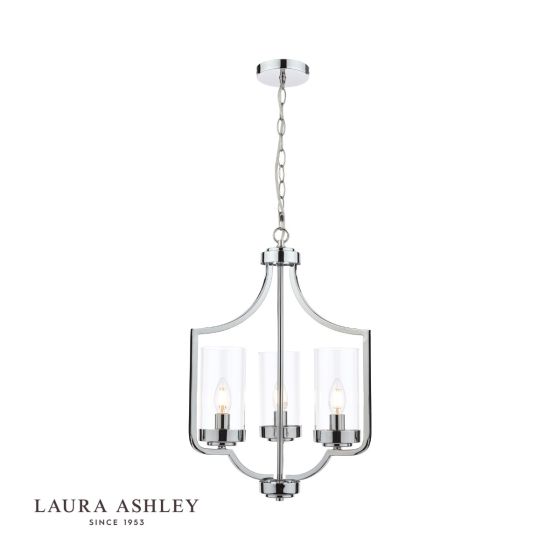 där lighting Laura Ashley Joseph 3lt Chandelier Polished Chrome Glass