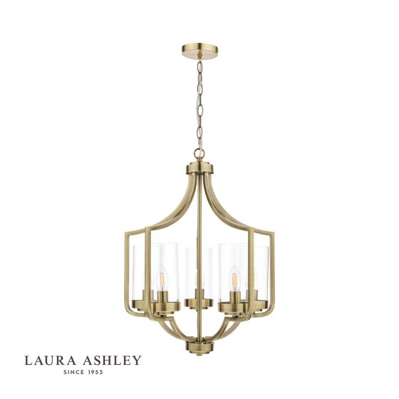 Där Lighting Laura Ashley Joseph 5lt Chandelier Antique Brass Glass