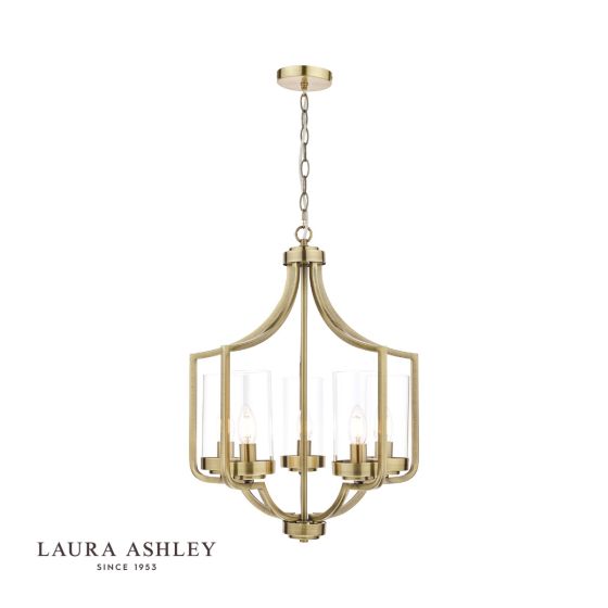 där lighting Laura Ashley Joseph 5lt Chandelier Antique Brass Glass