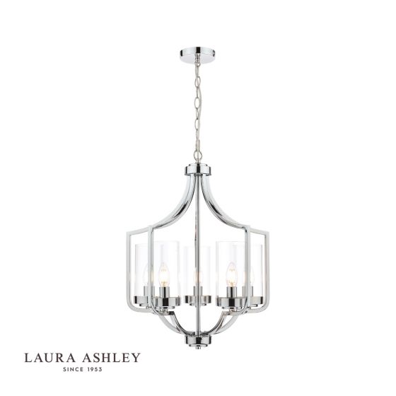 där lighting Laura Ashley Joseph 5lt Chandelier Polished Chrome Glass