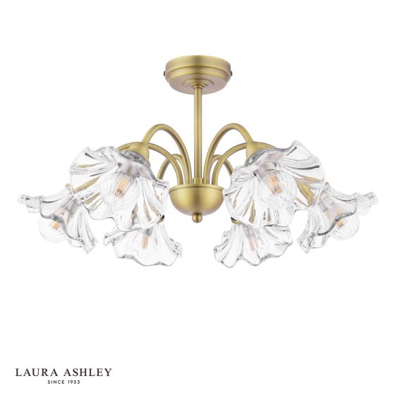 Där Lighting Laura Ashley Kerswell 6 Light Semi-Flush Matt Antique Brass And Glass