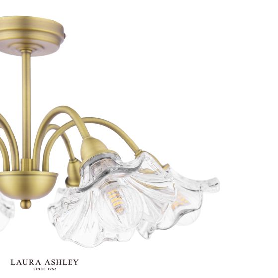 Där Lighting Laura Ashley Kerswell 6 Light Semi-Flush Matt Antique Brass And Glass