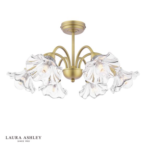 där lighting Laura Ashley Kerswell 6 Light Semi-Flush Matt Antique Brass and Glass