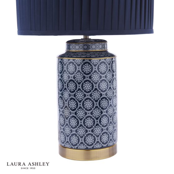 Där Lighting Laura Ashley Knipton Table Lamp Blue Ceramic And Antique Brass With Shade