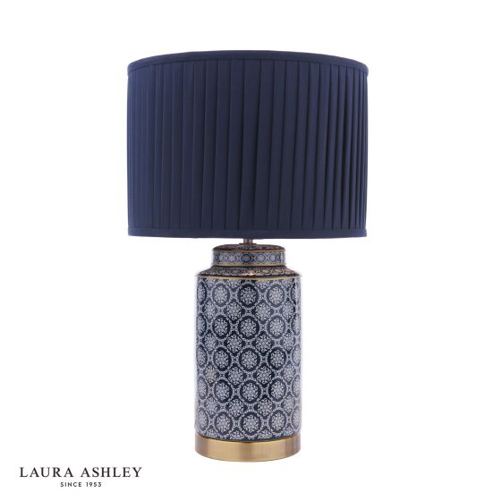 där lighting Laura Ashley Knipton Table Lamp Blue Ceramic and Antique Brass With Shade