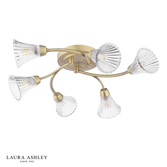 Där Lighting Laura Ashley Lanton 6 Light Semi-Flush Matt Antique Brass And Ribbed Glass