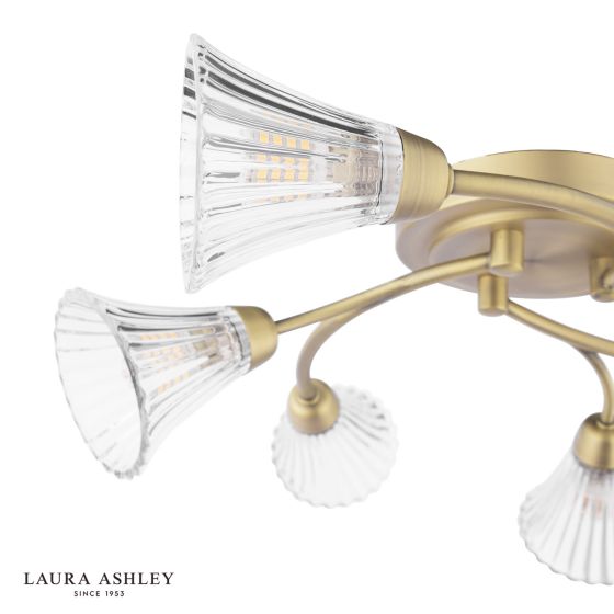Där Lighting Laura Ashley Lanton 6 Light Semi-Flush Matt Antique Brass And Ribbed Glass