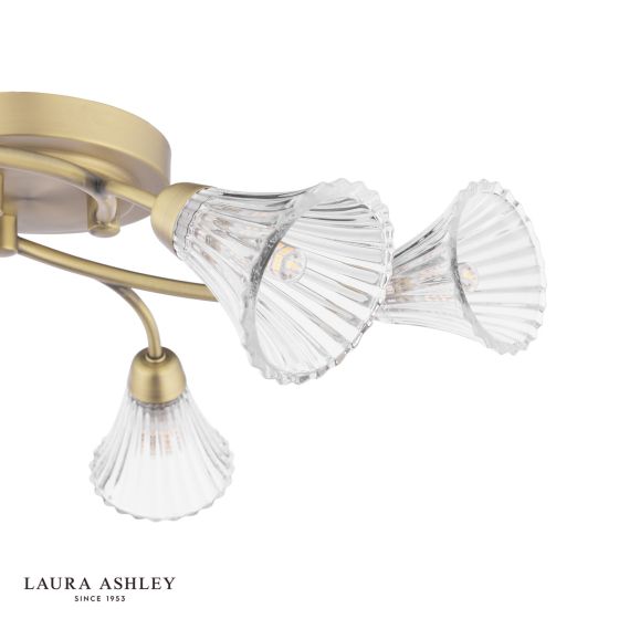 Där Lighting Laura Ashley Lanton 6 Light Semi-Flush Matt Antique Brass And Ribbed Glass