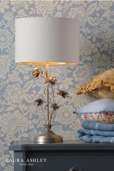 Där Lighting Laura Ashley Lyndale Table Lamp Distressed Silver Leaf And Cream With Shade