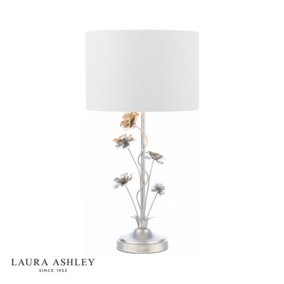 där lighting Laura Ashley Lyndale Table Lamp Distressed Silver Leaf and Cream With Shade