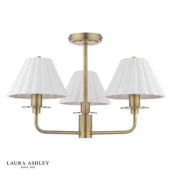 Där Lighting Laura Ashley Mixbury 3 Light Semi-Flush Matt Antique Brass And White Ceramic