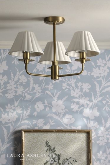 Där Lighting Laura Ashley Mixbury 3 Light Semi-Flush Matt Antique Brass And White Ceramic