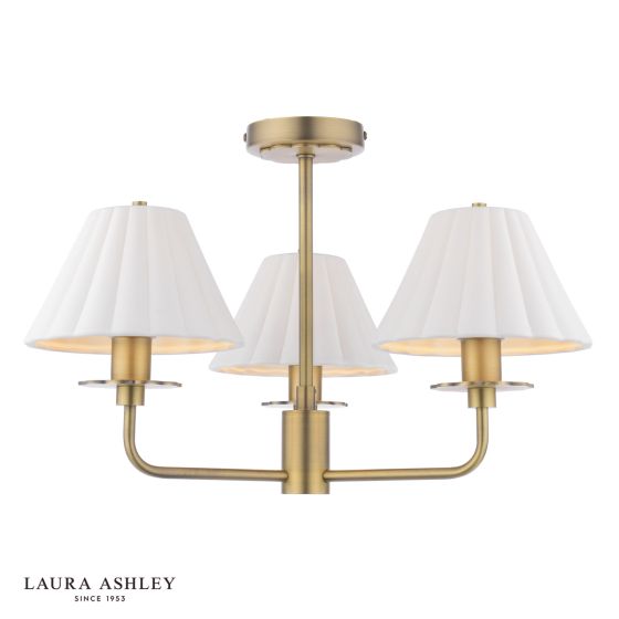 där lighting Laura Ashley Mixbury 3 Light Semi-Flush Matt Antique Brass and White Ceramic