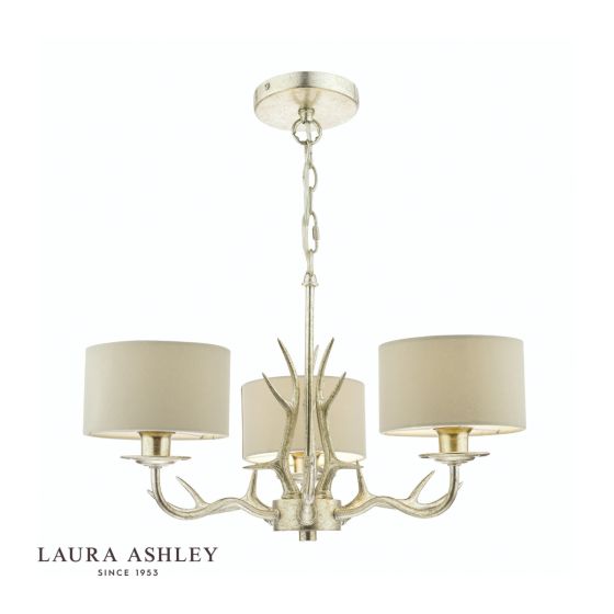 där lighting Laura Ashley Mulroy 3lt Antler Chandelier Champagne With Shades
