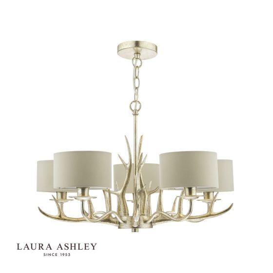 Där Lighting Laura Ashley Mulroy 5lt Antler Chandelier Champagne With Shades