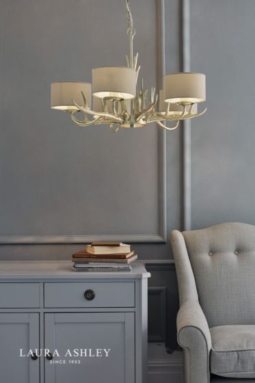 Där Lighting Laura Ashley Mulroy 5lt Antler Chandelier Champagne With Shades