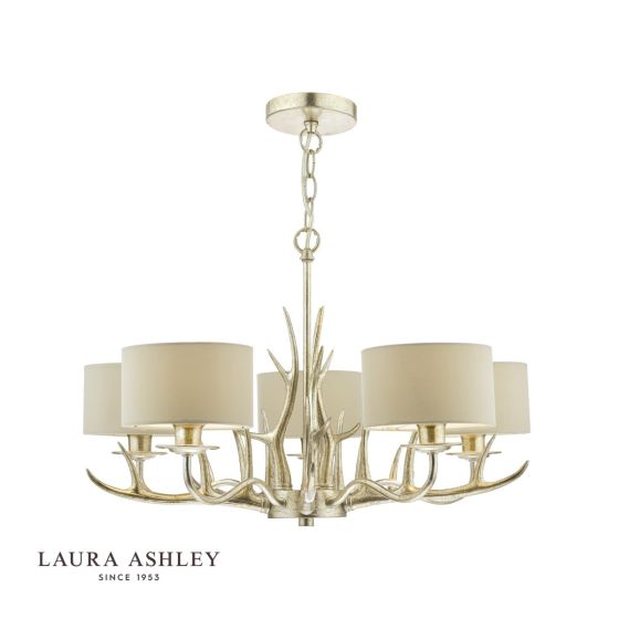 där lighting Laura Ashley Mulroy 5lt Antler Chandelier Champagne With Shades