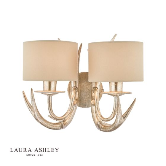 där lighting Laura Ashley Mulroy Antler 2lt Wall Light Champagne With Shades