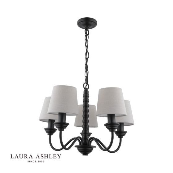 Där Lighting Laura Ashley Norbury 5 Light Armed Pendant Matt Black With Shade