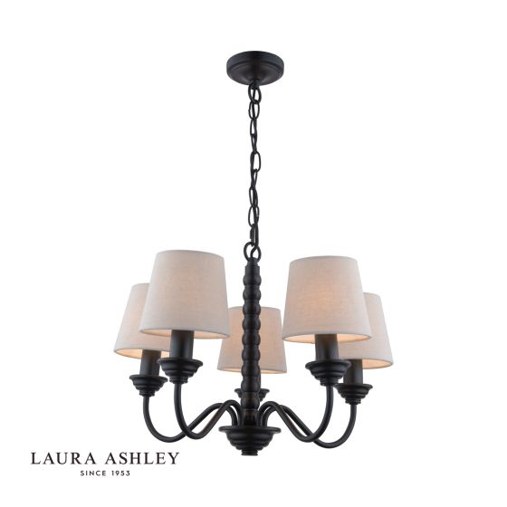 där lighting Laura Ashley Norbury 5 Light Armed Pendant Matt Black With Shade