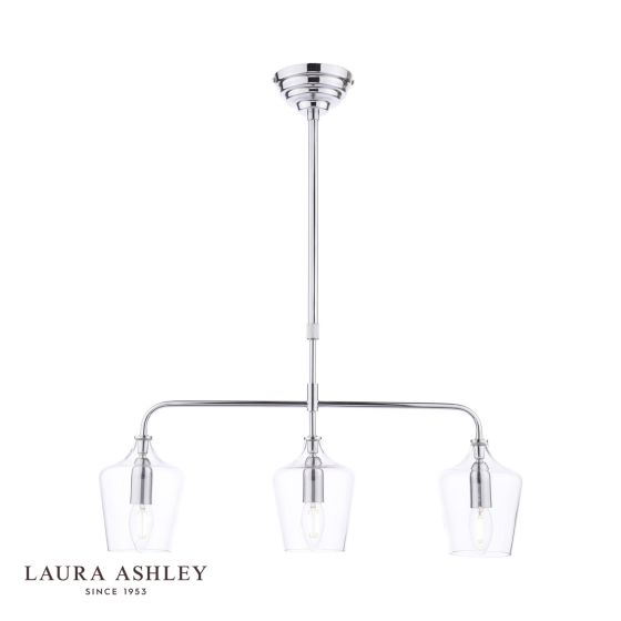 där lighting Laura Ashley Ockley 3 Light Bar Pendant Polished Chrome and Glass