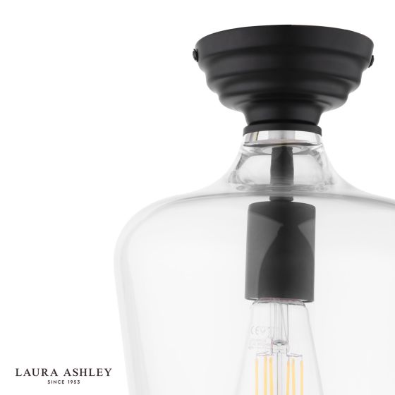 Där Lighting Laura Ashley Ockley Semi-Flush Matt Black And Glass