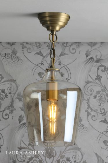 Där Lighting Laura Ashley Ockley Single Pendant Antique Brass And Champagne Glass