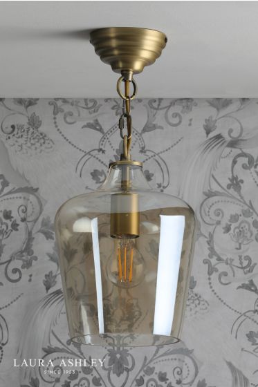Där Lighting Laura Ashley Ockley Single Pendant Antique Brass And Champagne Glass
