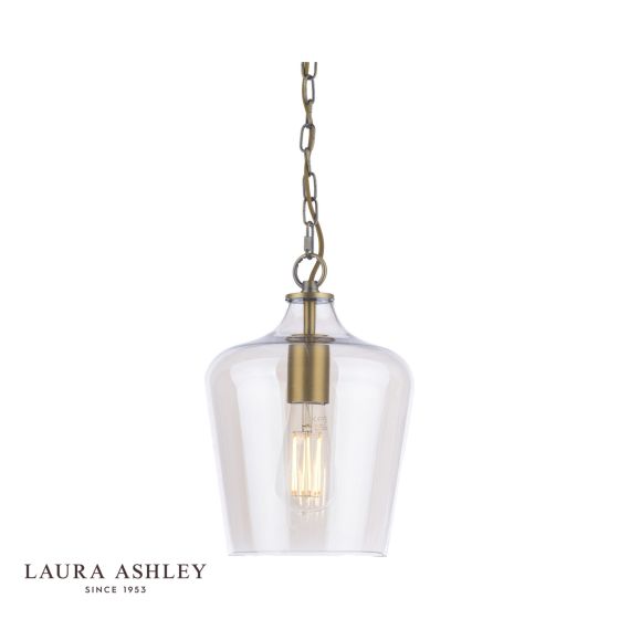 där lighting Laura Ashley Ockley Single Pendant Antique Brass and Champagne Glass